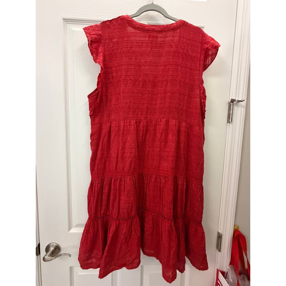 Knox Rose Red Boho Knee Length Cotton Dress 3/4 Sleeve XXL Tiered Lined - Picture 2 of 5